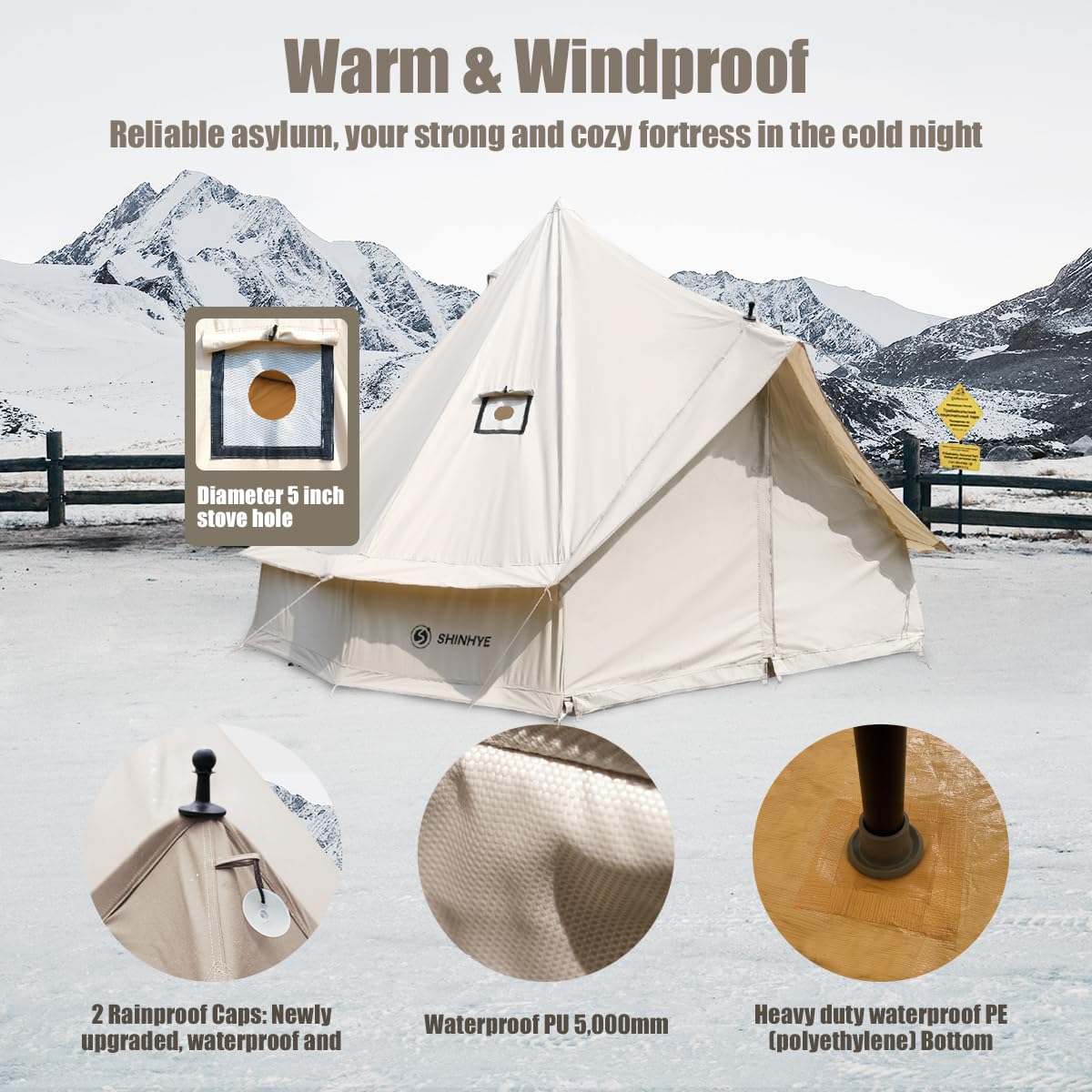 ShinHye Canvas Bell Tent Yurt Tent 4 Seasons for Camping 100% Cotton Glamping Tents with Stove Jack, Family Camping Outdoor Hunting Party (4M- 13.1FT)