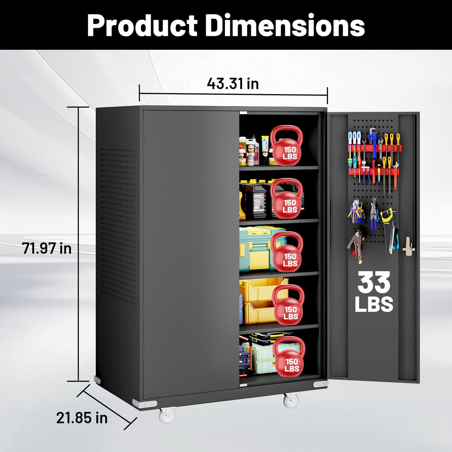 Hymula 72"H x 43"W x 22"D Upgraded Wide & Deep Metal Garage Storage Cabinet Tool Rolling Garage Cabinets with Doors, Adjustable Shelves Wheels & Pegboards for Office, Warehouse, Garage, Gym, Workshop