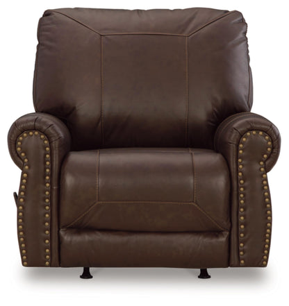 Signature Design by Ashley Colleton Classic Leather Match Upholstered Manual Recliner with Nailheads, Dark Brown