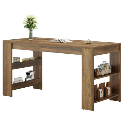 Tribesigns 63-Inch Bar Table, Farmhouse Counter Height Pub Table with Storage Shelves, High Top Bar Unit for Kitchen, Dining Room, Bistro, Rustic Brown