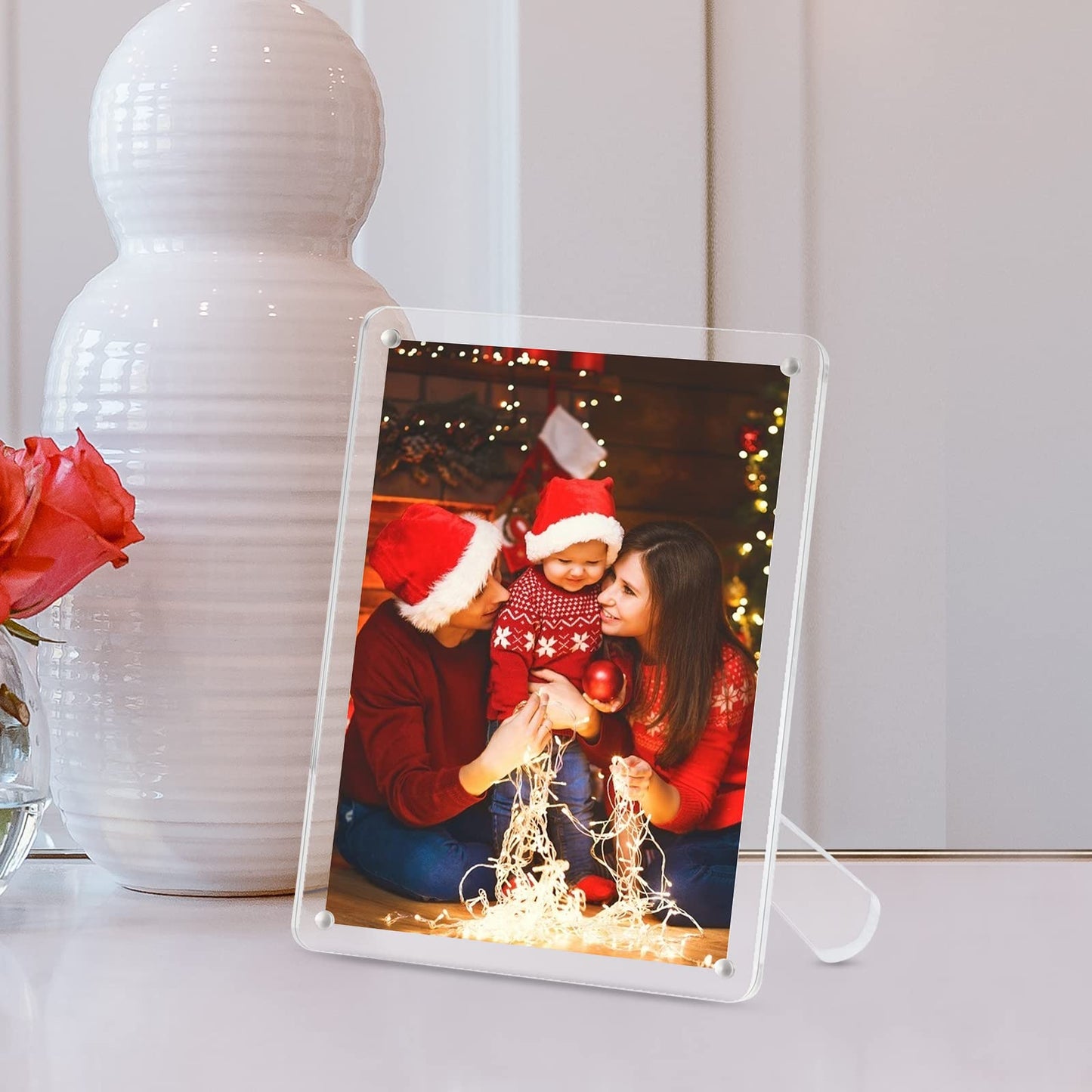 Boxalls 6x8 Inches Acrylic Picture Frame with Stand, Clear Photo Frame with Magnets for Tabletop Display Horizontally or Vertically