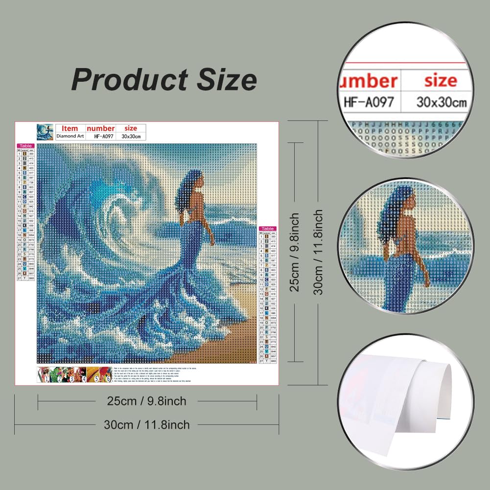 hill froeistung Beauty Diamond Art Painting Kits for Adults, Beach Diamond Art for Beginners, 5D DIY Full Drill Round Gem Art Craft Home Wall Decor Gift 12x12 inch