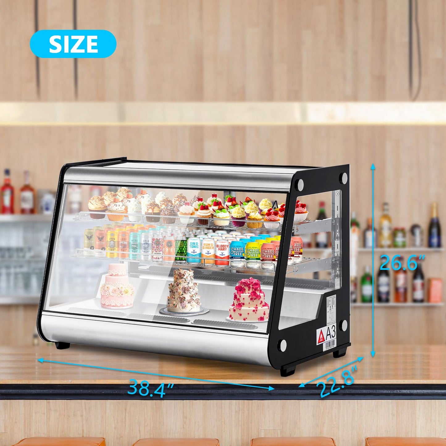 6.5 Cu.ft Commercial Counter Depth Refrigerators - Countertop Refrigerated Display Case with All-Around LED Lighting, Adjustable PVC Shelves, Fog-Free Glass, Bakery Display Case for Restaurant, Cafe
