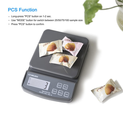 Postal Scales 6.6lbs 3kg/0.1g High Precision Food Scale for Kitchen with Hold,Tare and PCS,Portable Shipping Scale for Packages, Small Kitchen Business,Jewelry,Batteries Included （Grey6.6lbs/0.1g）