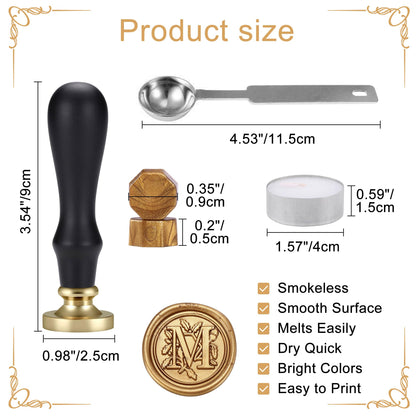 Yoption Traditional Initial Alphabet Wax Seal Stamp with 120 Antique Gold Wax Seal Beads Kit for Wedding Engagement Party Invitation Envelope Christmas Gift Wrap - Letter M