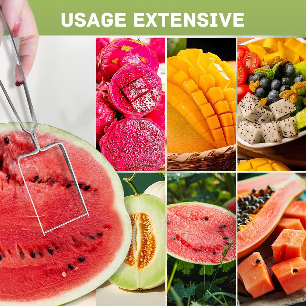 2026 Watermelon Chunks Slicer, Stainless Steel Watermelon Cutter Tool for A Wide Variety Watermelon, Cantaloupe, Honeydew, and More, New Cube-Cutting Fruit Slicer Easily Slicing & Serving