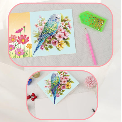JISHSHAY 8 PCS Diamond Art Greeting Cards Bird Diamond Painting Birthday Cards Animal Gem Art Bird Gem Painting Mosaic Kits for Adults for Thanksgiving Anniversary Valentine Graduation All-Occasion