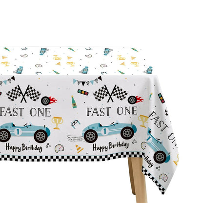Suhelkit Fast One Birthday Decorations for Boys Tablecloth - Blue Race Car 1st Birthday Party Supplies Table Covers for Racing Car First | 3 Pack (54in x 108in)