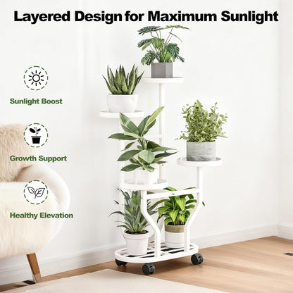4 Plant Stand Indoor Outdoor Tier Flower Holder with Wheels Metal Plant Shelf Corner Display Rack Multi Plants Sheleves