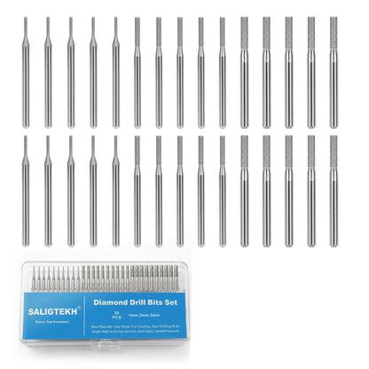 SALIGTEKH 30Pcs Diamond Drill Bits Set, 1mm 2mm 3mm Sizes 1/8" Shank for Dremel & Rotary Tools – Jewelry Making, Gemstone, Sea Glass and Lapidary Drill Bits Kit