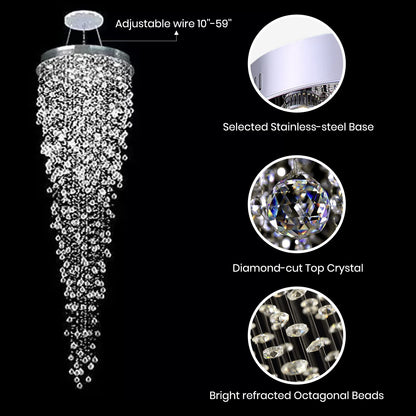 APBEAM Modern Large Crystal Chandelier for High Ceilings, Raindrop Round Large Foyer Chandelier, Luxury Flush Mount Ceiling Light Fixture for Stairse Entryway Living Room Dia 32" x H 96"-12 Lights