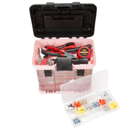 Pink Tool Box Organizer with Removable Compartments – Portable Storage Case for Crafts, Beads, Screws & Small Tools – Lightweight Utility Organizer by Stalwart