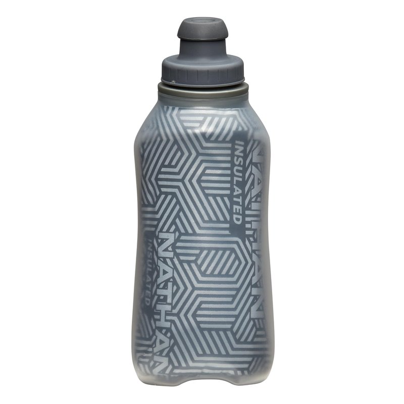 Nathan SpeedDraw 2 Insulated Handheld Running Water Bottle Flask – Double-Wall Insulation, Ergonomic Grip, Blast Valve Cap, Phone & Key Storage Pockets, Reflective Design, 12oz Insulated - Deep Teal