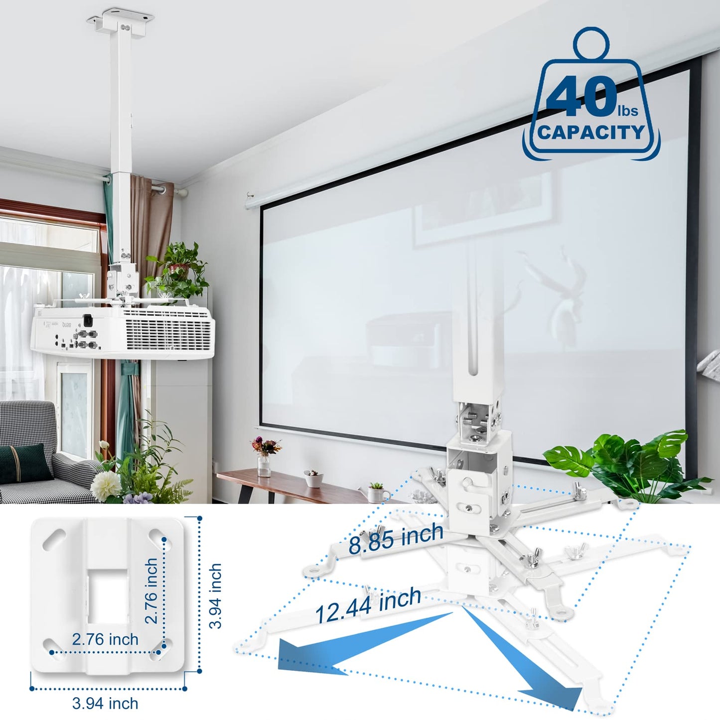 DAWASAPAT Adjustable Projector Ceiling/Wall Mount - 3-in-1 Universal Bracket for Projector Mounting, Universal Height Adjustable Mount Holder with Extension Pole