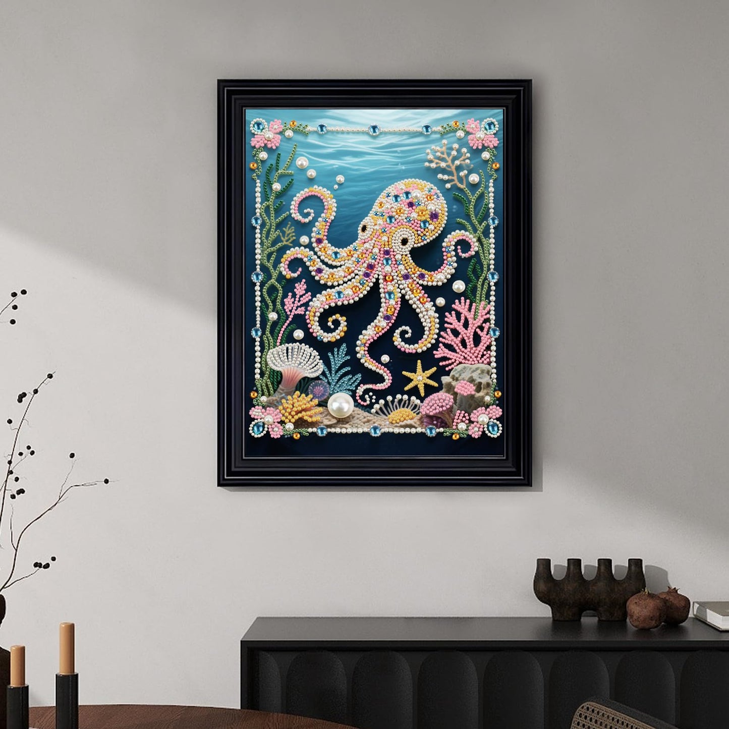 WSLWXSHM Pearl Diamond Painting Kits for Adults Octopus, 5D Special Shape Diamond Art Kits for Beginners, Crystal Rhinestones Diamond Painting for Home Wall Decoration Gift 12×16inch/30×40cm