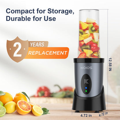 KOIOS Smoothie Blender, 900W Personal Blender for Shakes and Smoothies for Kitchen with 2 Portable Cups 22oz, Single Serve Smoothies Maker Mixer for Juices, Nutritious Recipe, Grey Blue