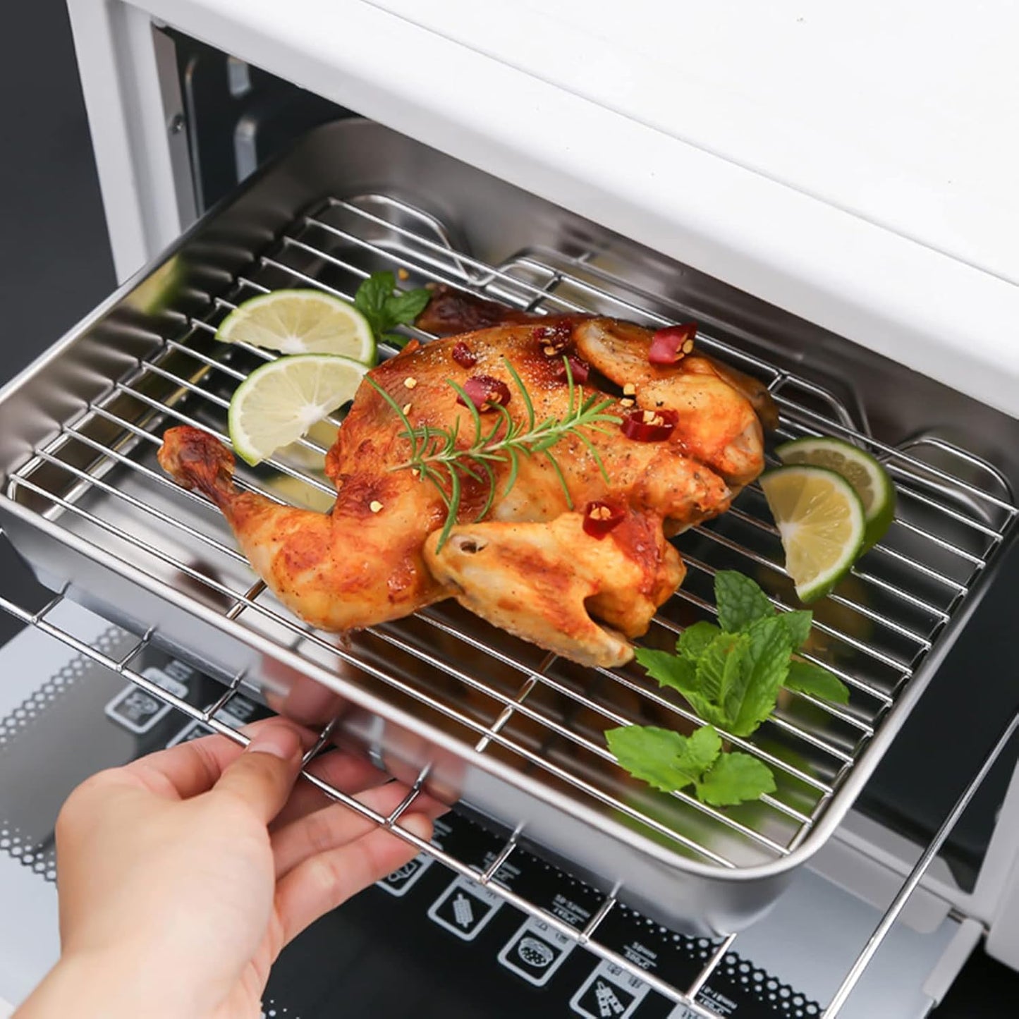 Roasting Pan with Racks, Stainless Steel Broiler Pan and Grill Rectangular Roaster for Cooking