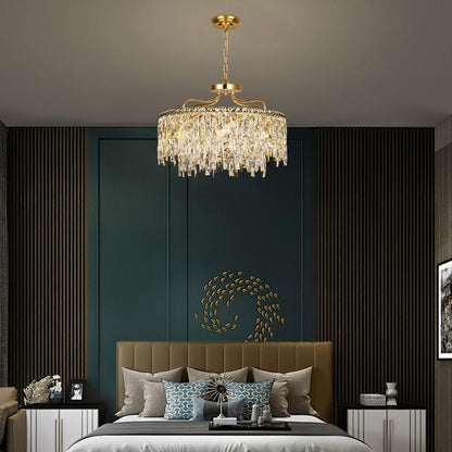 NISIDUN Gold Crystal Chandeliers for Dining Room Light Fixture, 24" Modern Round Chandeliers，8 Lights Luxury Ceiling Pendant Ceiling Lighting for Dining Room Bedroom Entryway Foyer Staircase
