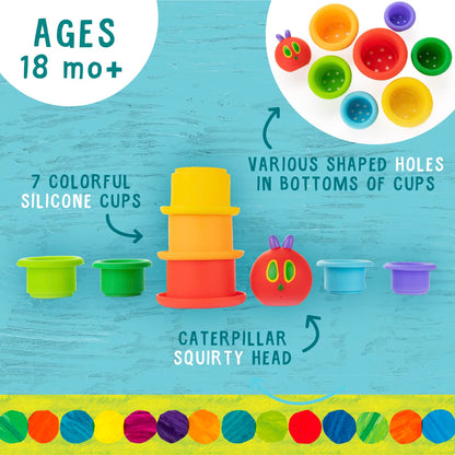 Kids Preferred World of Eric Carle The Very Hungry Caterpillar Bath Time Stacking Cup Set with Caterpillar Head Squirty Perfect for Water Play Ages 18 Months and Up