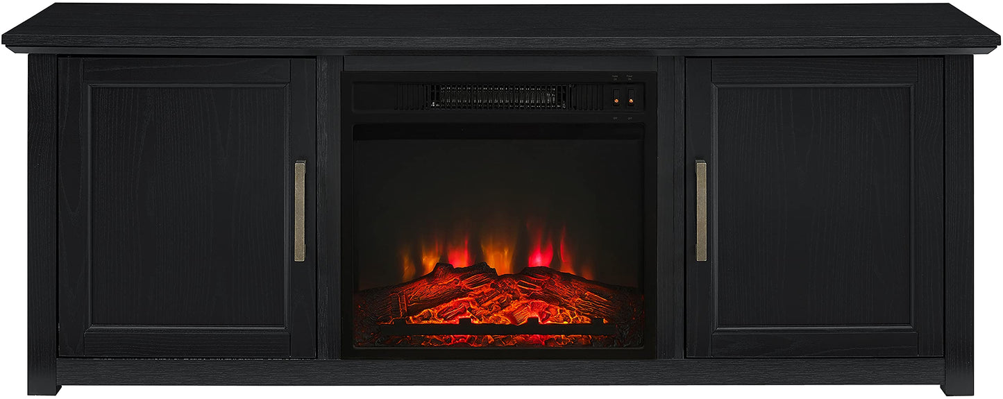 Crosley Furniture Camden Low Profile Fireplace TV Stand for 65+ inch TVs, Entertainment Center with Shelves, Black