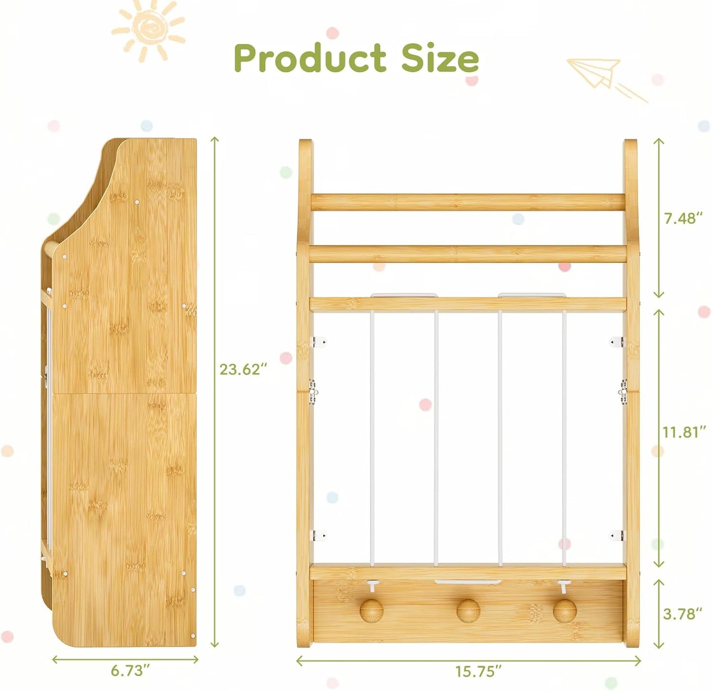 2-Tier Wall-Mounted Kids Bookshelf, Bamboo Floating Nursery Book Shelf, Picture Ledge Shelf for Wall Decor and Storage