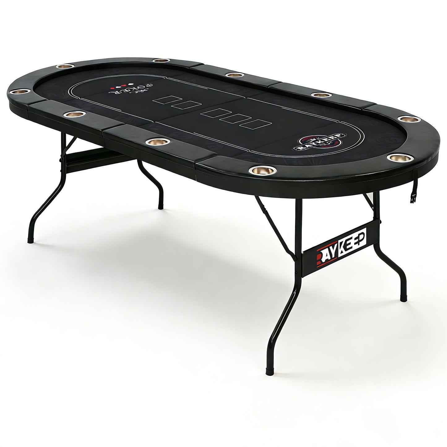 RAYKEEP 10 Player Poker Table Foldable, 84" Folding Blackjack Texas Holdem Table, Portable Casino Leisure Card Board Game Table with Cup Holders and Padded Rails for Game Room (Black)