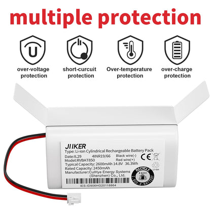 RVBAT850 battery replacement for Shark ION//IQ/AI Robot RV1001AE RV1001 RV1000 RV1101ARUS RV2001WRUS RV871R RV851WV RV850BRN RV761 RV750_N AV753 AV752 RVBAT850 R75 R85 RV850 RV1000S RV1000VL Battery