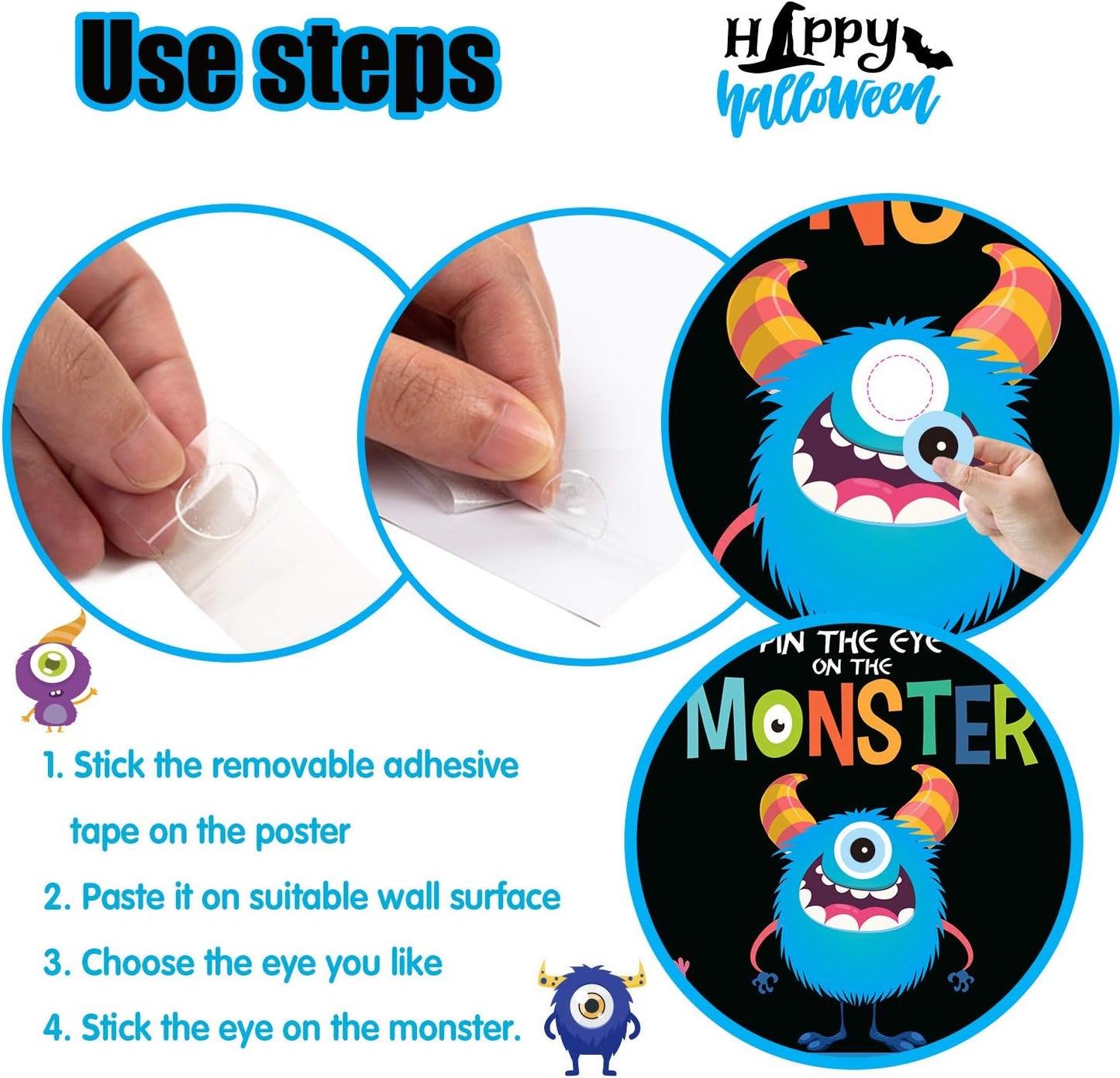 MISS FANTASY Halloween Games for Kids Party, Pin The Eye on The Monster Activities for Family & School