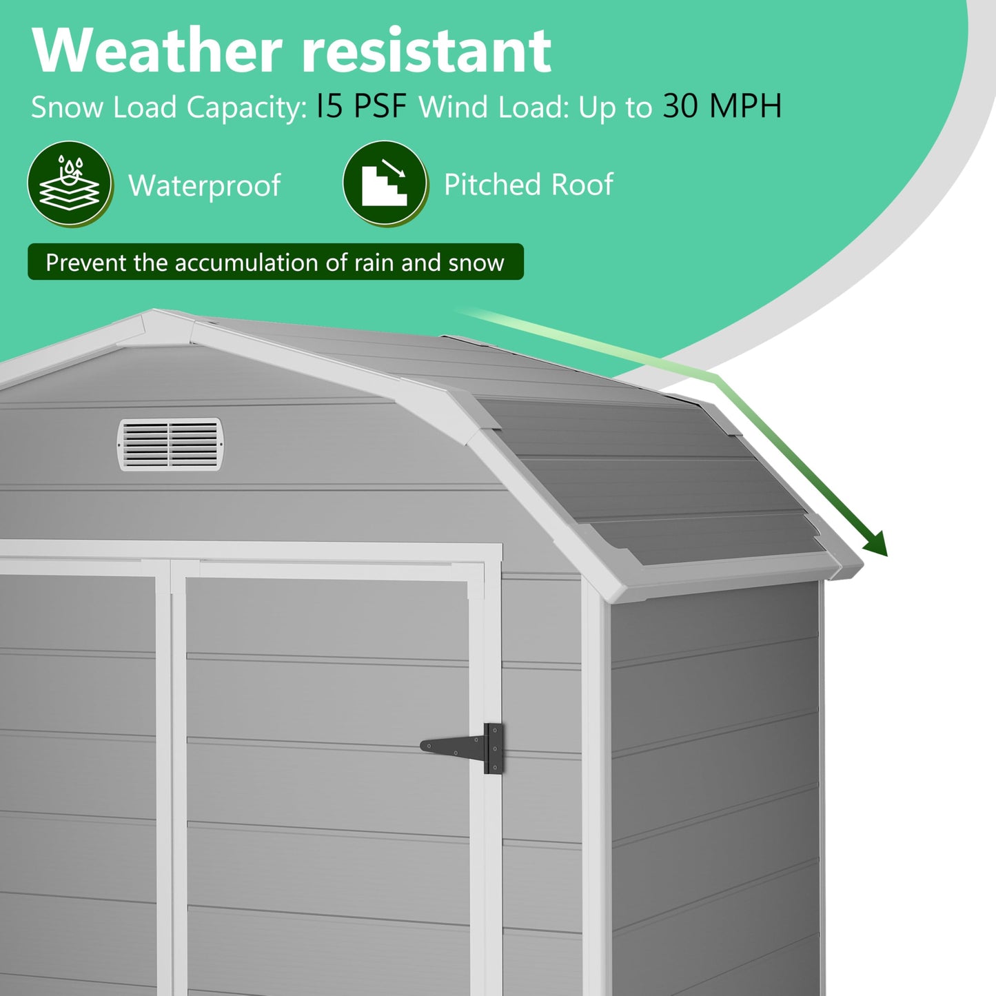 6x4.5 ft Resin Outdoor Storage Shed with Floor, Plastic Storage Shed with Lockable Door, Outside Shed Perfect to Store Patio Furniture, GardenTools Bike Accessories, Lawn Mower