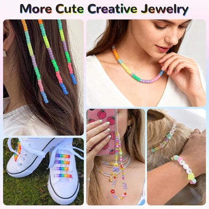 QVTWUT Glow in The Dark Pony Beads for Bracelets, 6x9mm Kandi Beads Neon for Necklace Jewelry, Bracelets Making, Hair Braiding, Crafts Braids Kits, 24 Color 1000 pcs