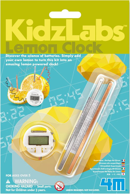4M 12 Count (Pack 1) Kidzlabs Lemon Powered Clock, Chemical Electrical Science Lab Experiment - STEM Toys Educational