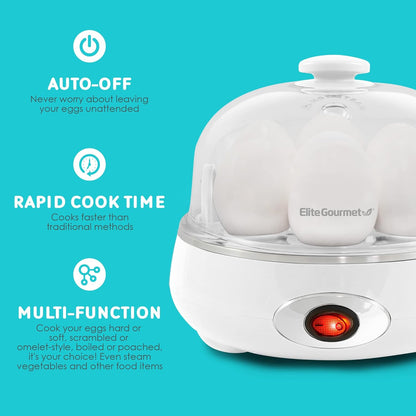Elite Gourmet EGC007CHW Electric 7 Egg Capacity Cooker, Poacher, Omelet Maker, BPA Free