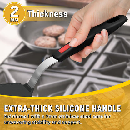 Flexible Silicone Spatula Turner, Heat Resistant Silicone Turner for Non-Stick Cookware, BPA-Free Food Grade Kitchen Spatula Utensils, Ideal for Flipping Eggs, Burgers, Pancakes, 11.8 x 2.4 in, Black