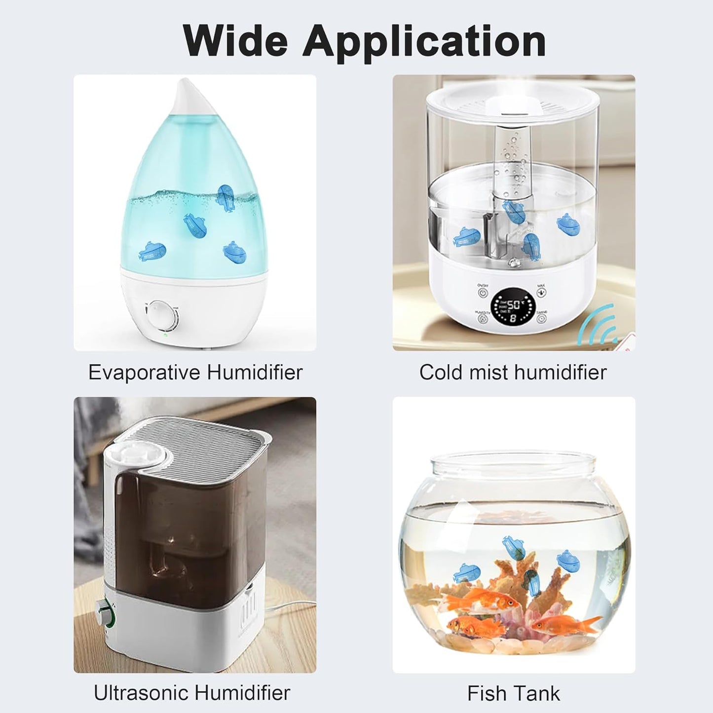 6-Pack Small Submarine Humidifier Tank Cleaner Blue, Purifies Water, Prevents Hard Water Build Up, Eliminates Odours