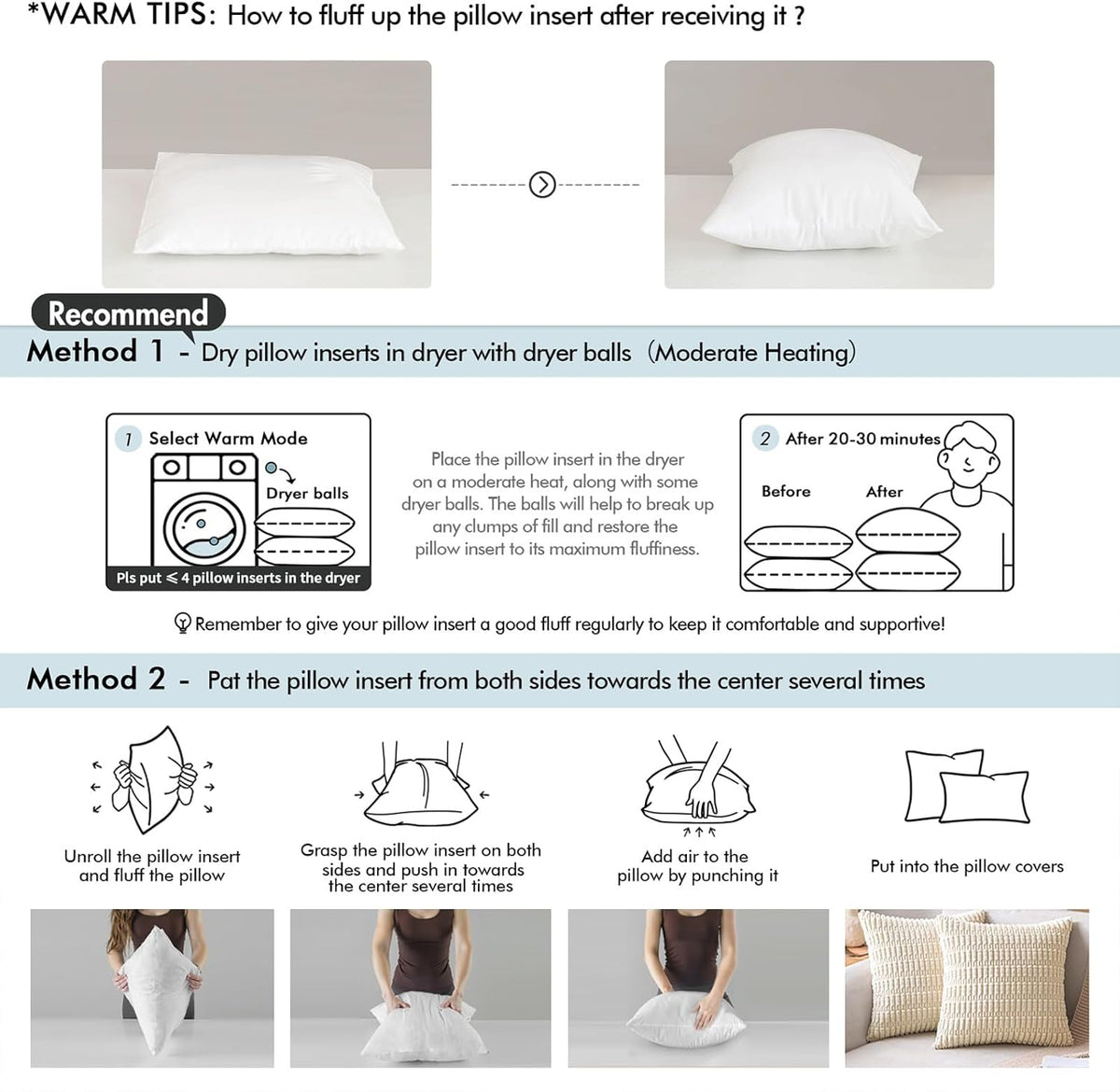MIULEE Throw Pillow Inserts - Pack of 2, 28x28 Inch, 100% Virgin Fiber Filling for Bed & Couch