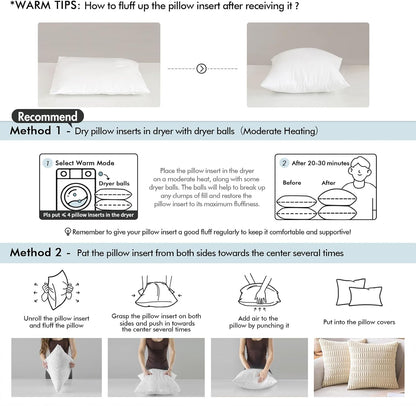 MIULEE Throw Pillow Inserts - Pack of 2, 28x28 Inch, 100% Virgin Fiber Filling for Bed & Couch