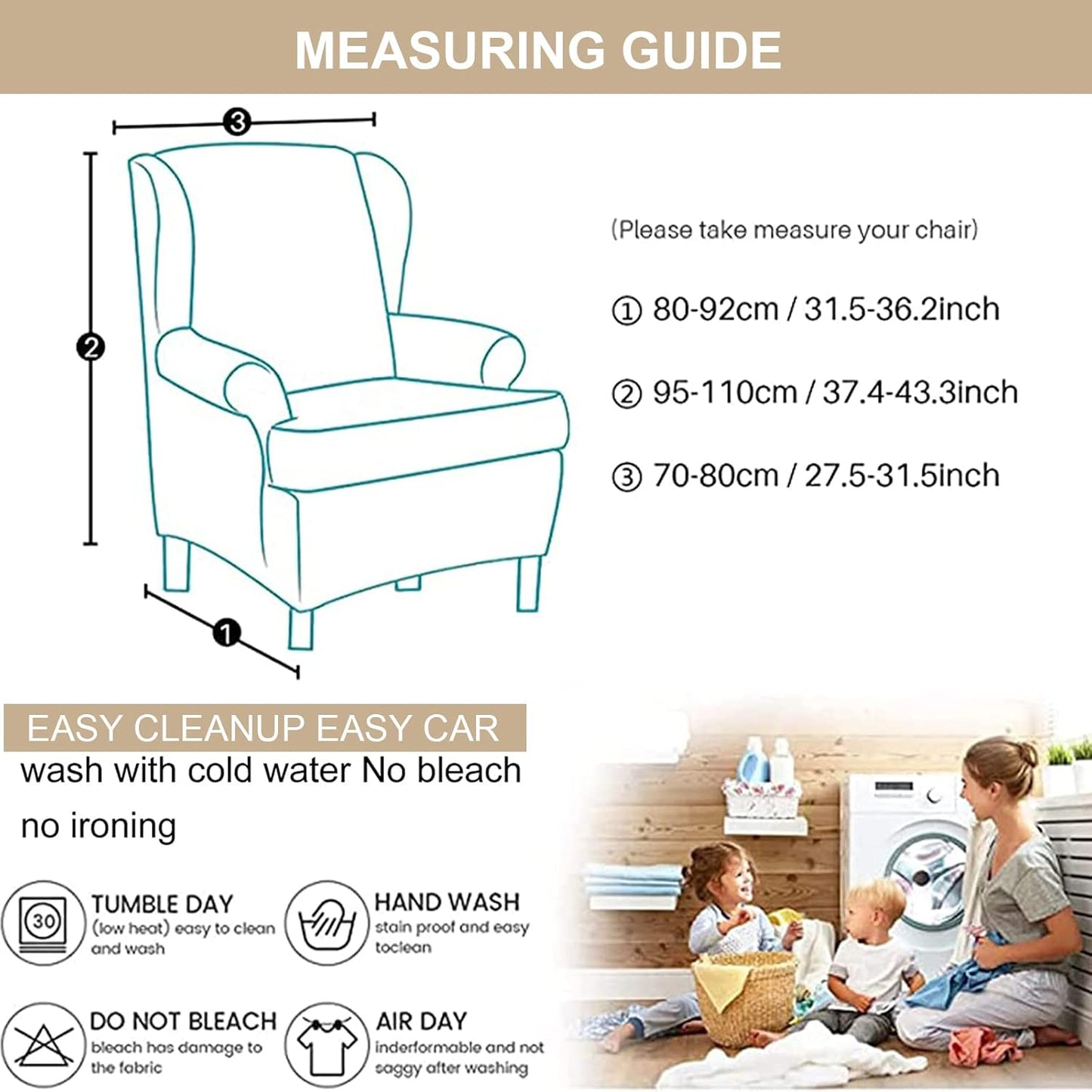 2 Eco-Ancheng Wingback Chair Slipcover Piece Wingback Chair Cover Spandex Wing Chair Slipcovers Wingback Armchair