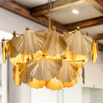 TOCHIC Gold Vintage Chandelier, 8 Lights Rustic Chandeliers for Dining Room, Modern Farmhouse Chandelier with Ginkgo Leaves, Ceiling Light Fixture for Living Room Bedroom Entryway W-25.98"