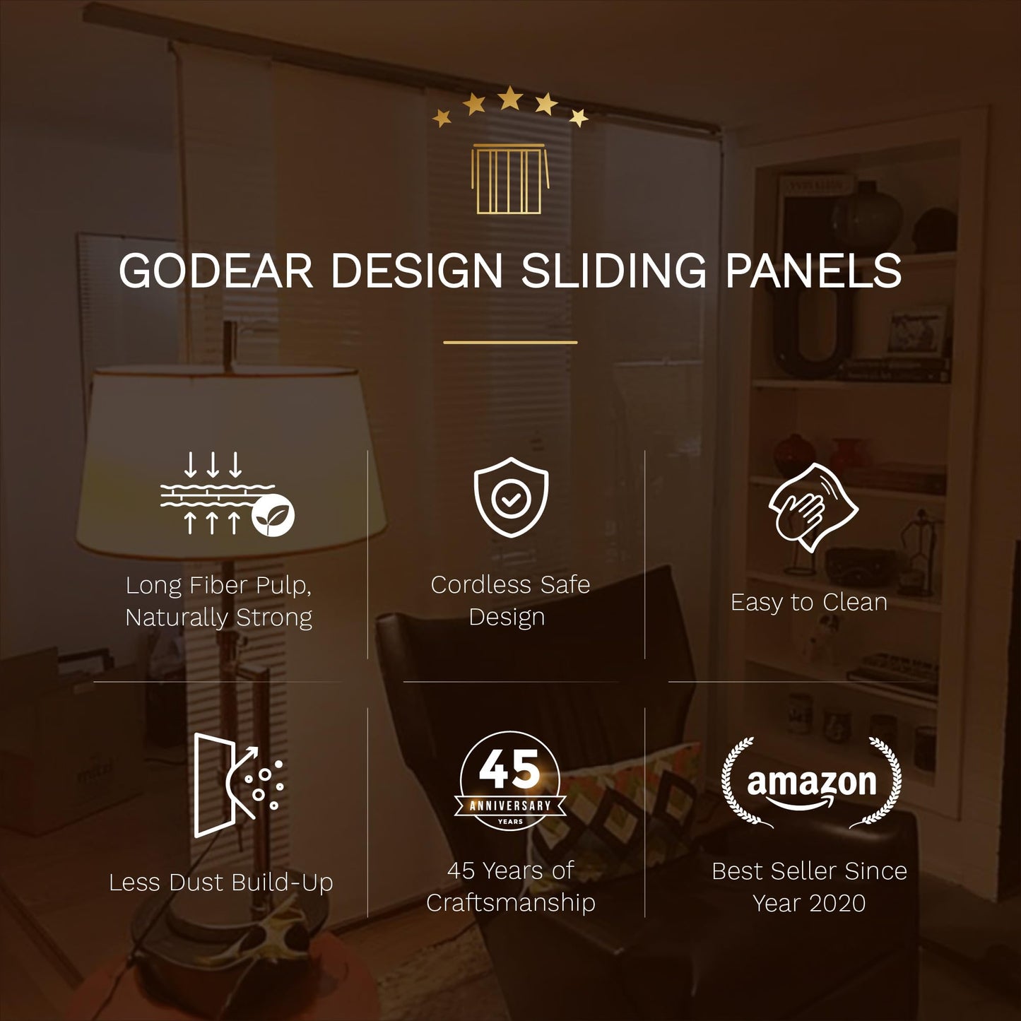 GoDear Design Airflow Sheer Adjustable Sliding Vertical Blinds, Cordless Trendy Door Blinds, Room Dividers, 45.8"- 86" W x 96" H, Extendable Track, Iridescent Panel Curtains, Art Prints, Shangri-La