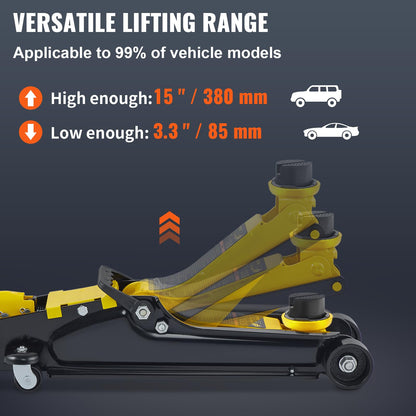 VEVOR 2.5 Ton Low Profile, Heavy-Duty Steel Racing Floor Jack with Single Piston Lift Pump, Lifting Range 3.35"-14.96"