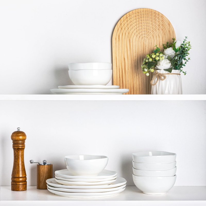 GBHOME Ceramic Dinnerware Sets for 4, 12 Pieces Porcelain Lightweight Plates and Bowls Sets, Scratch Resistant Dish Set, Oven & Microwave & Dishwasher Safe, Angel White
