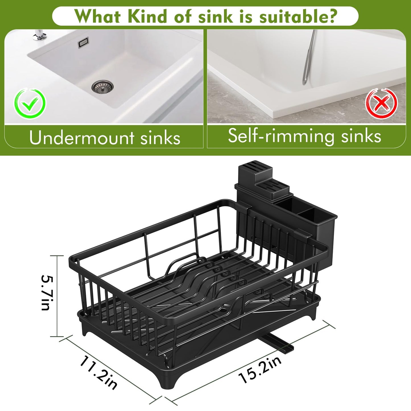 Kmiectse Dish Drying Rack - Space-Saving Small Dish Rack for Kitchen Counter, Rust-Resistant Kitchen Drying Rack, Compact Dish Drainer Organizer with Utensil Holder for Home Kitchen, Black