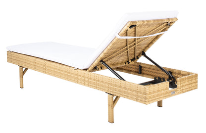 SAFAVIEH Outdoor - Cam Chaise Lounge Chair - Brown & White - Faux Wicker Rattan & Steel Frame with Cushion - Modern Adjustable Design - Ideal for Patio, Deck, Poolside, Backyard (PAT7501D)