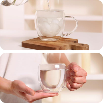 12oz(4-pack) CNGLASS Double Walled Glass Coffee Mugs,Insulated Glass Mugs with Handle,Clear Espresso Cups