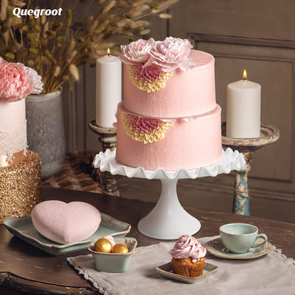 Quegroot 12-Inch Porcelain Round Cake Stand - White Dessert Stand for Wedding, Birthday Party