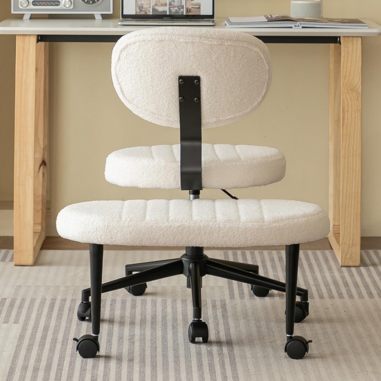 Ergonomic Cross Legged Office Chair with Back Support, Multi-Position Swivel Desk Chair for Adults, Meditation and ADHD Fidget Work Chair with Rolling Base, White