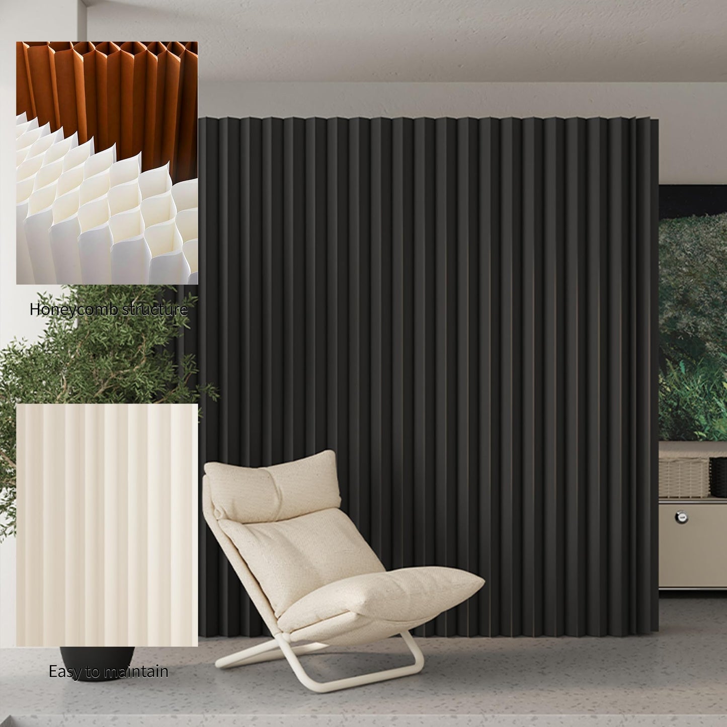 Paper Room Divider – Folding Privacy Screen & Portable Partition, Indoor Freestanding Wall for Home, Office, Clothing Store & Business Use(Black)