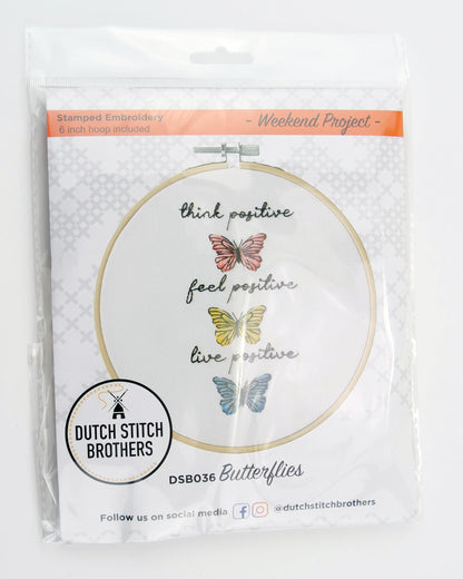 DUTCH STITCH BROTHERS Butterflies Embroidery Starter Kit with Pattern and Instructions. Stamped Embroidery Kits with Embroidery Clothes with Pattern. 6" Embroidery Hoop