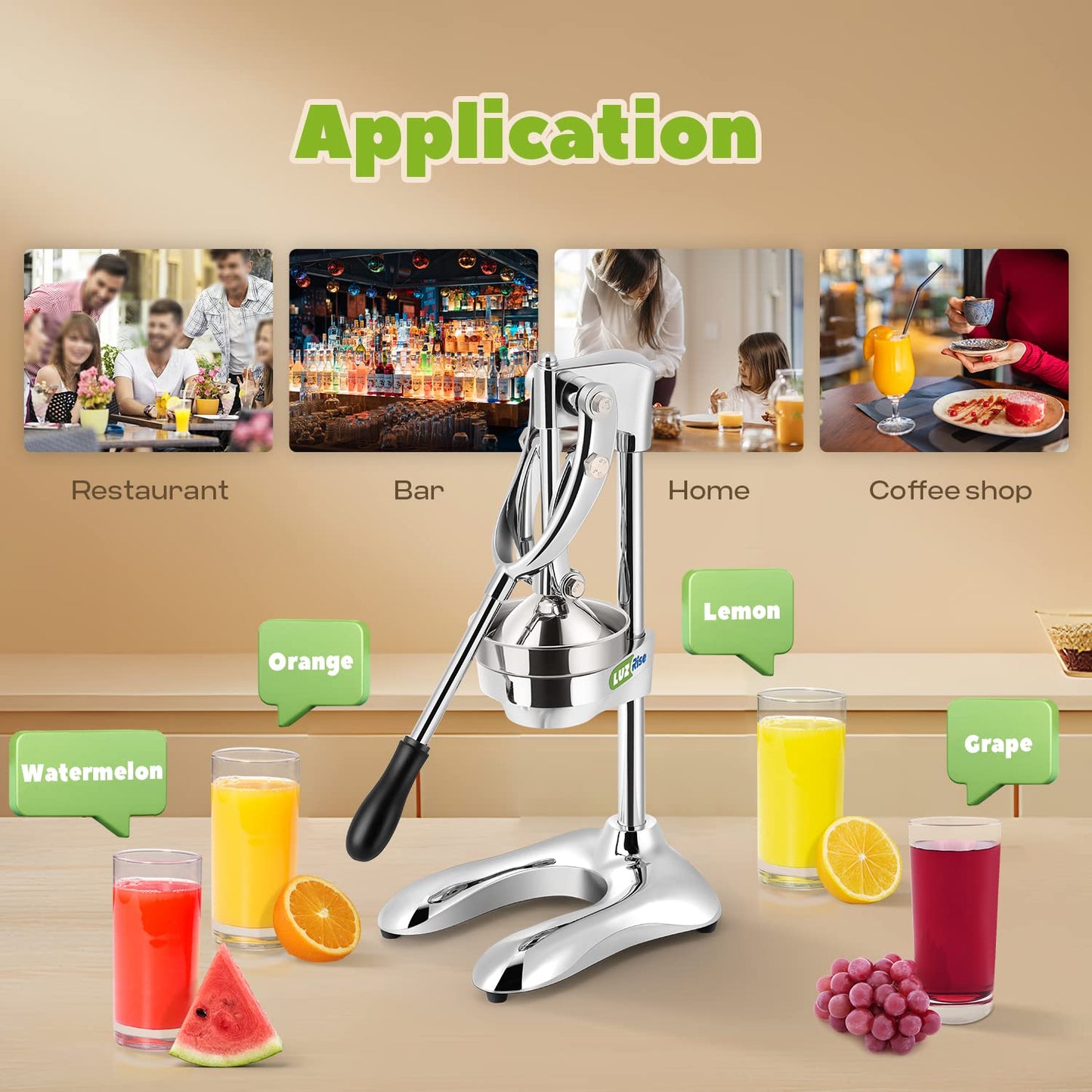 Luzrise Manual Juicer Hand Press Professional Citrus Juicer Countertop Metal Orange Lemon Pomegranate Squeezer for Commercial Home Restaurant Use( Stainless Steel Heavy Duty Extra Large 7.4*9.8*19.3")