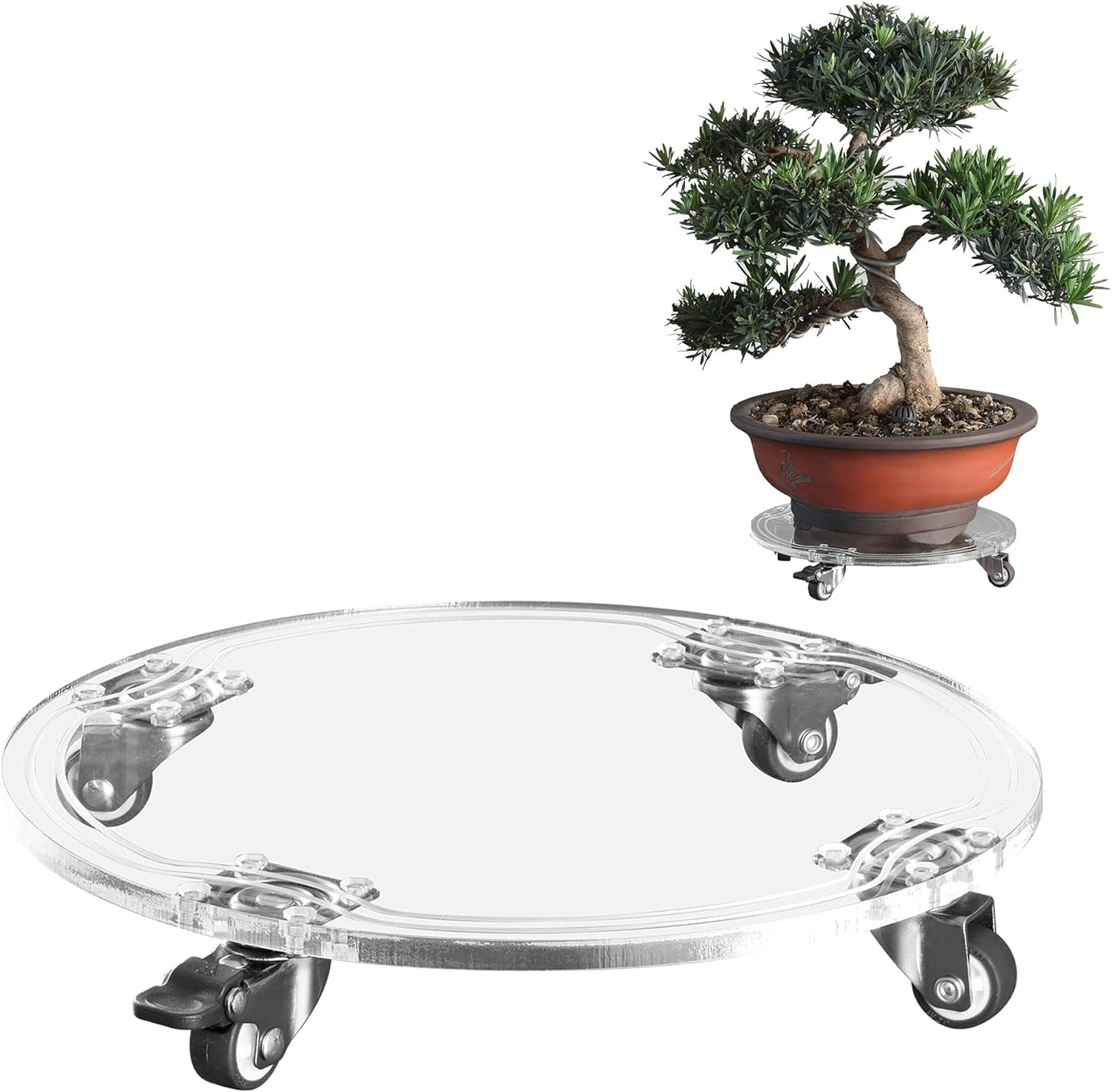 EMCOMS 1PC 10inch 2 150 Lbs Plant Caddy Acrylic Heavy Duty Round Plant Stand with Roller Lockable Caster Wheels,Indoor